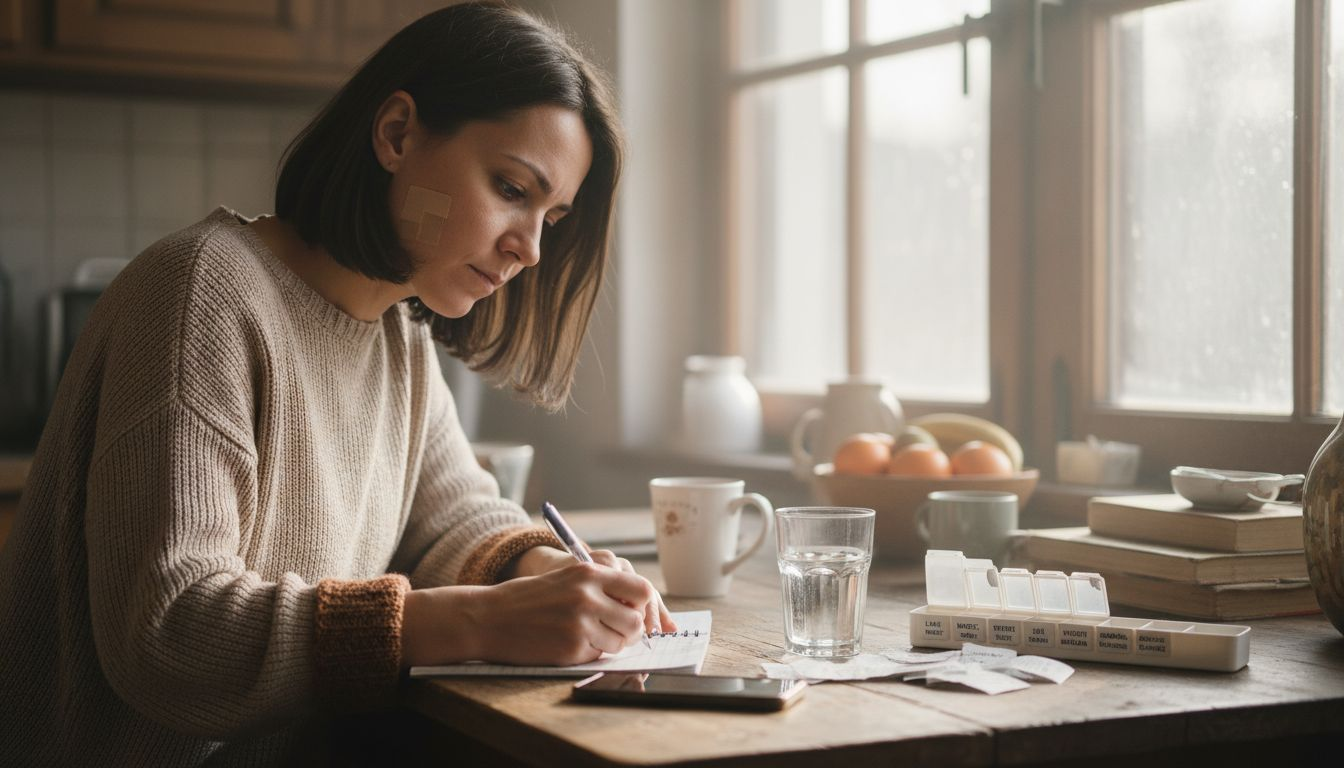 Pacientul își notează simptomele dentare într-un jurnal