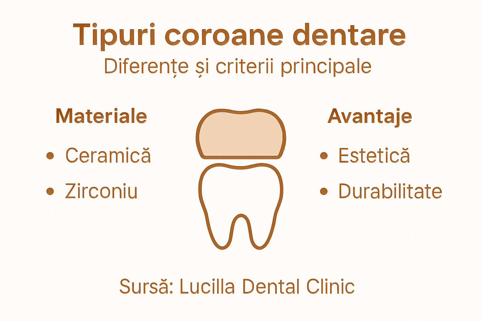 Infografic: cum alegi corect tipul de coroană dentară – criterii de luat în calcul