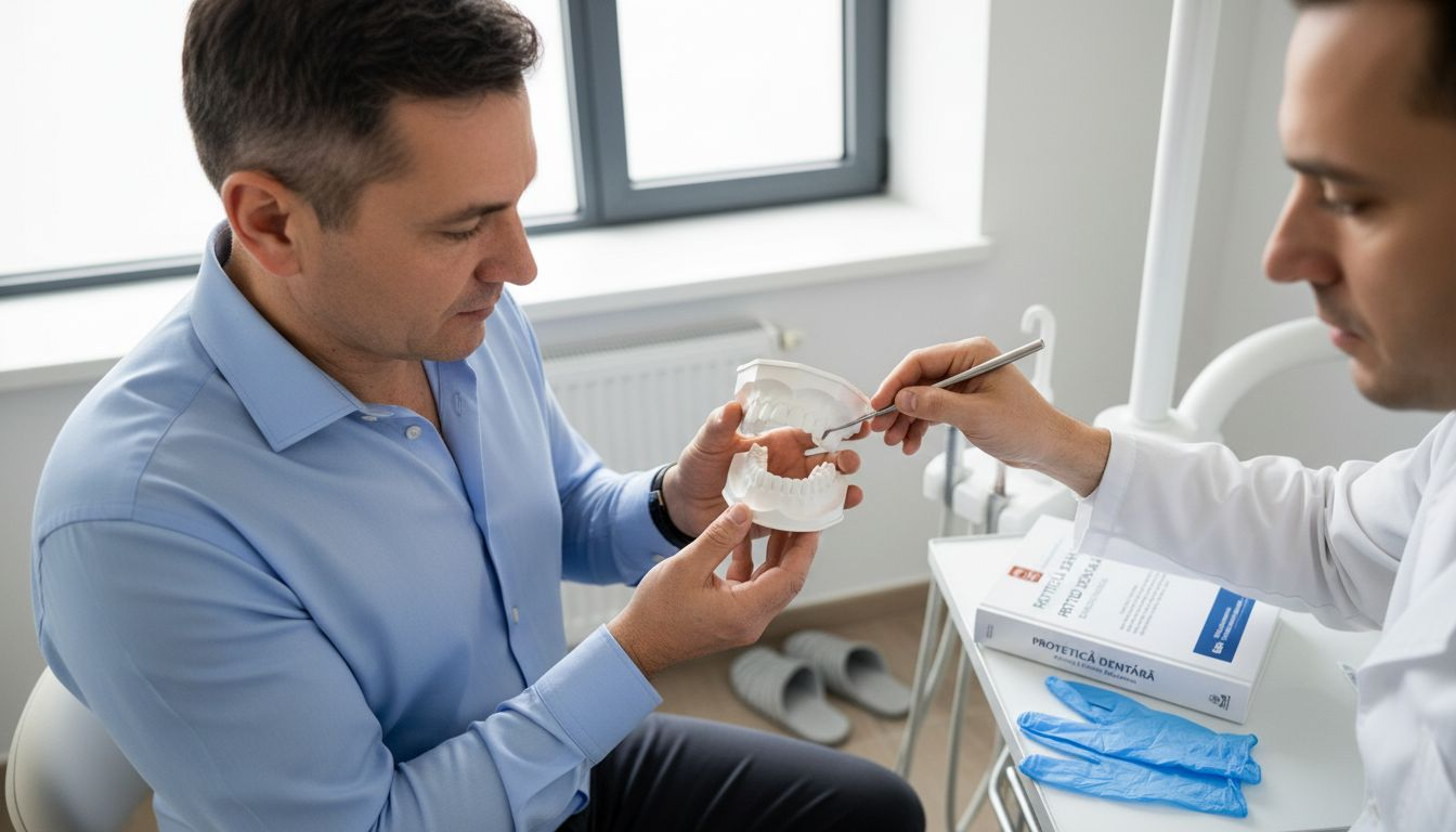 Pacientul examinează opțiunile pentru implantul dentar