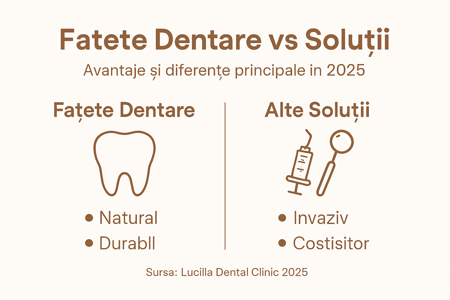 Infografic: diferențele dintre fațetele dentare și alte opțiuni de tratament stomatologic
