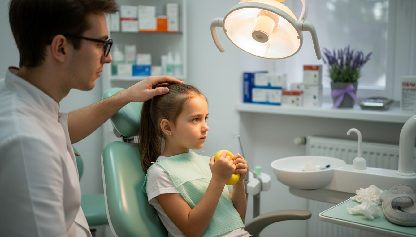 O fetiță la control stomatologic pentru copii