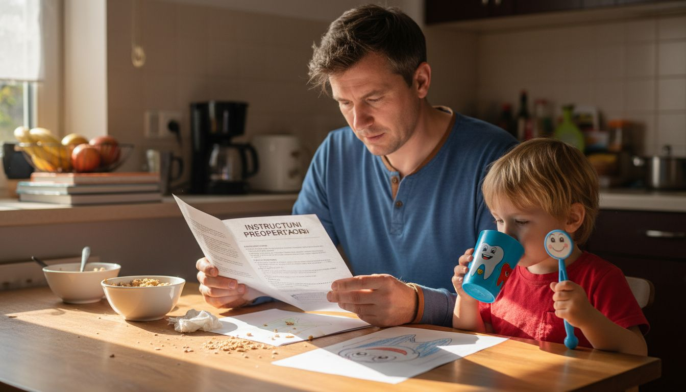 Familia citește cu atenție indicațiile stomatologului înainte de intervenția programată.