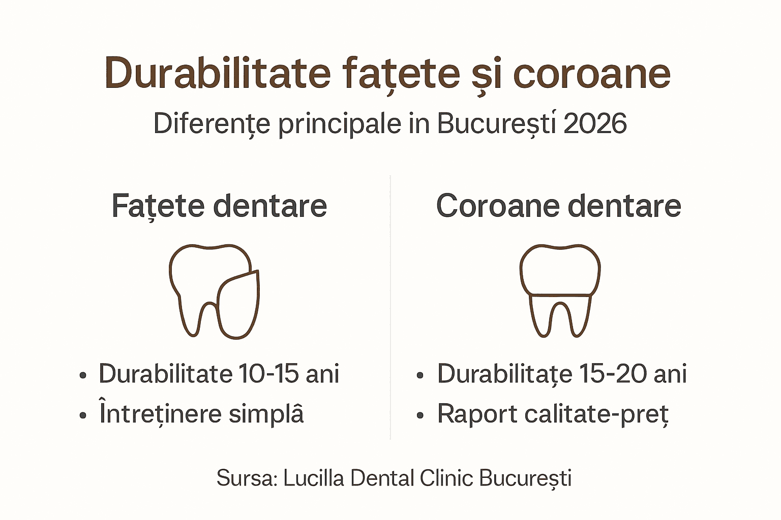 Infografic: diferențe esențiale între fațete dentare și coroane
