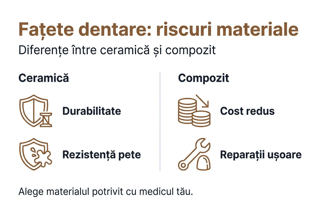 Infografic: diferențe între fațetele din ceramică și cele din compozit