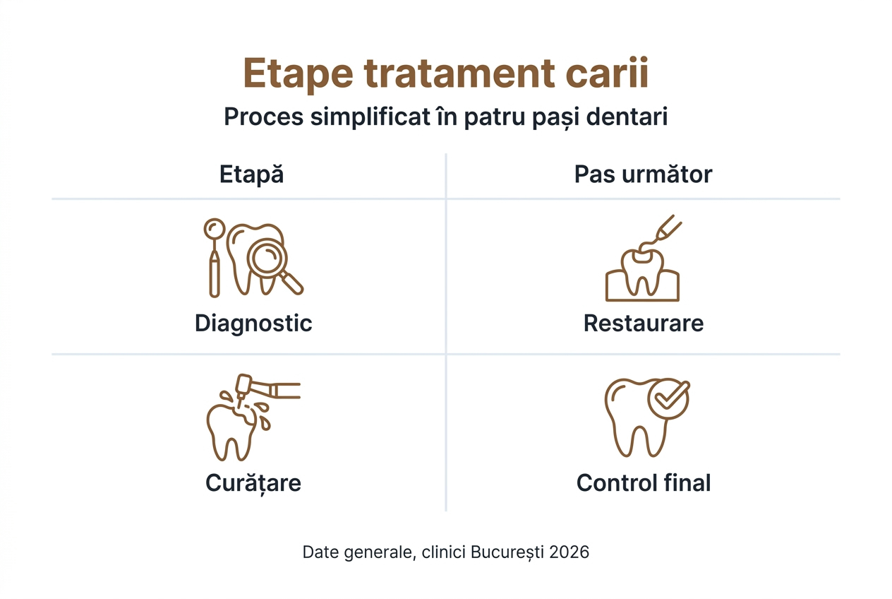 Infografic: etapele tratamentului unei carii dentare