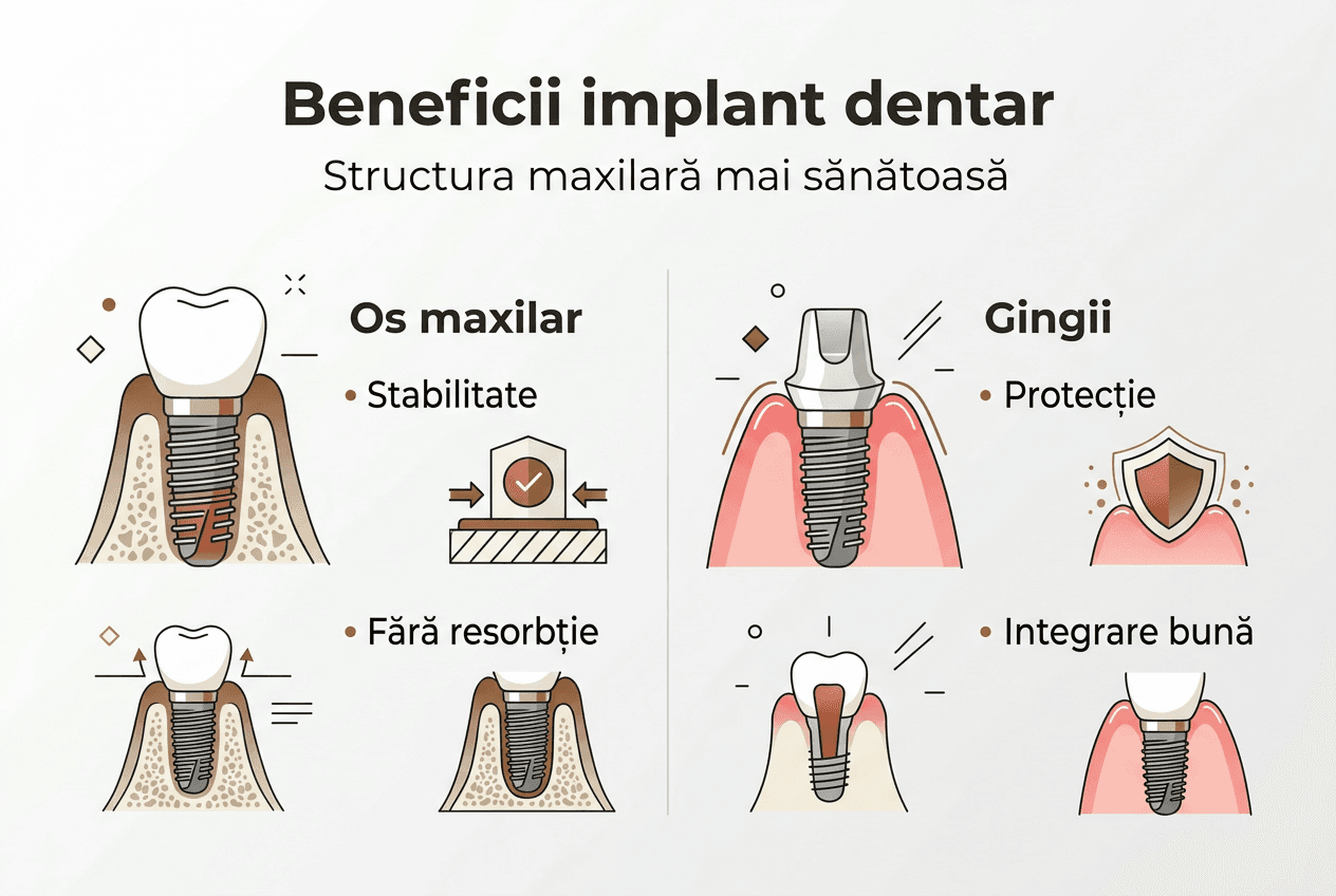Infografic: Cum ajută implantul dentar sănătatea oaselor și a gingiilor