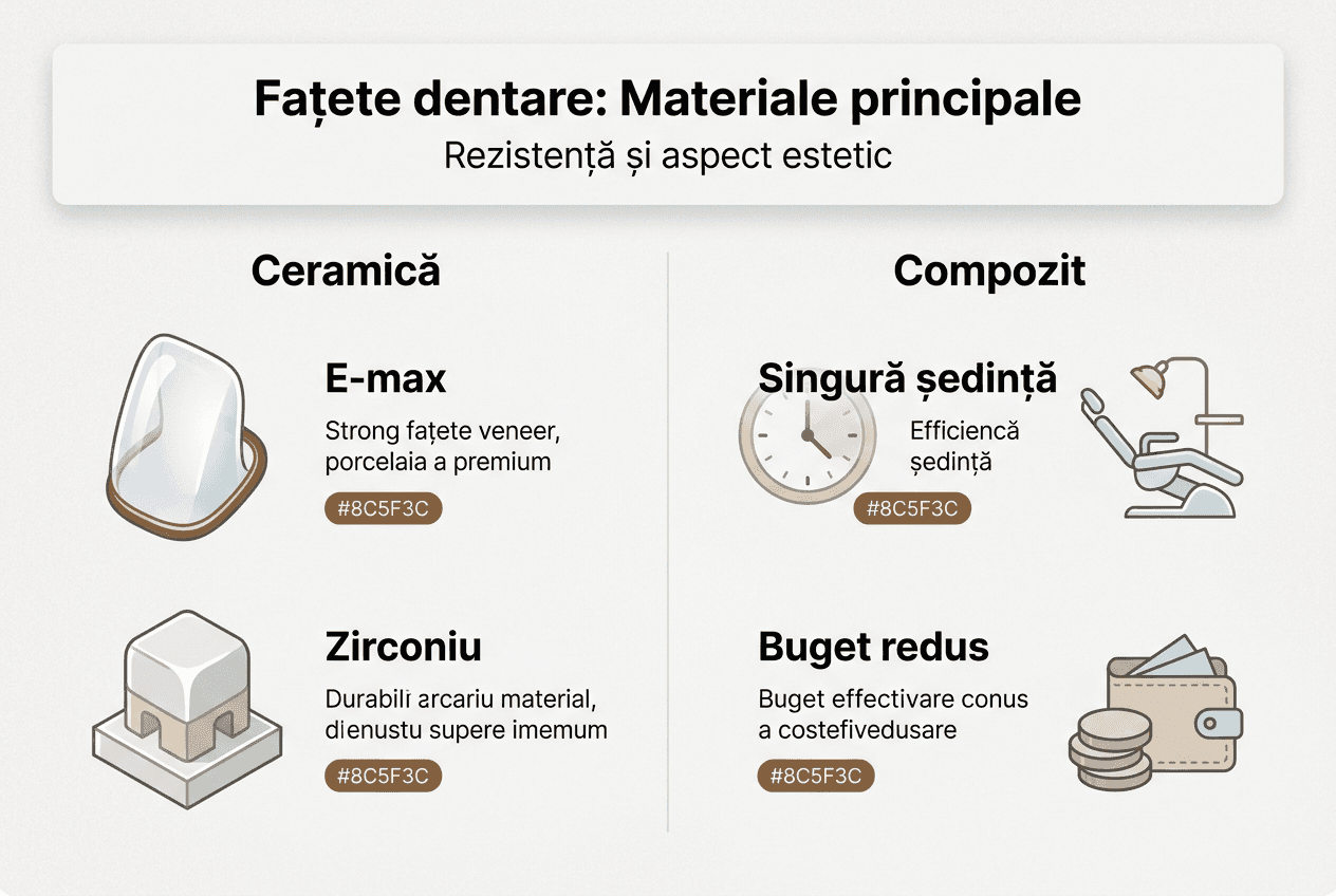 Infografic: tipuri de materiale pentru fațete dentare