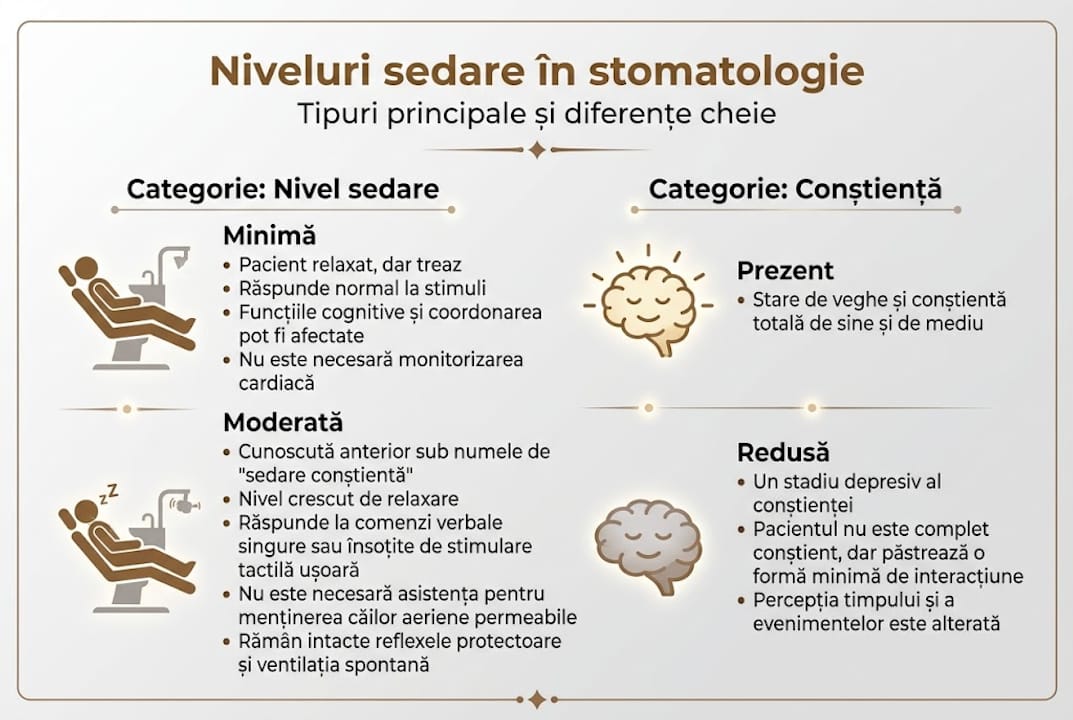 Infografic cu nivelurile sedării stomatologice