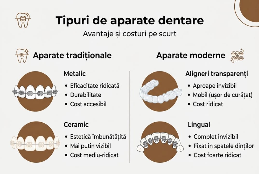 Infografic: care sunt diferențele între principalele tipuri de aparate dentare