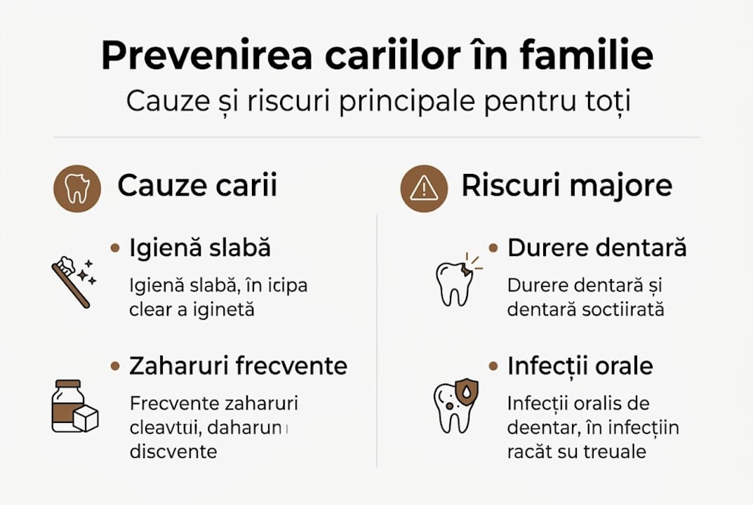 Infografic: Ce favorizează apariția cariilor și ce riscuri aduc ele pentru sănătatea familiei