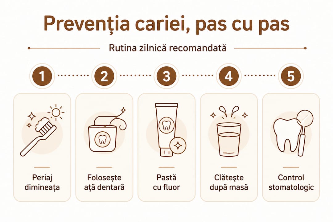 Infografic: cum să eviți cariile – pași simpli pentru un zâmbet sănătos