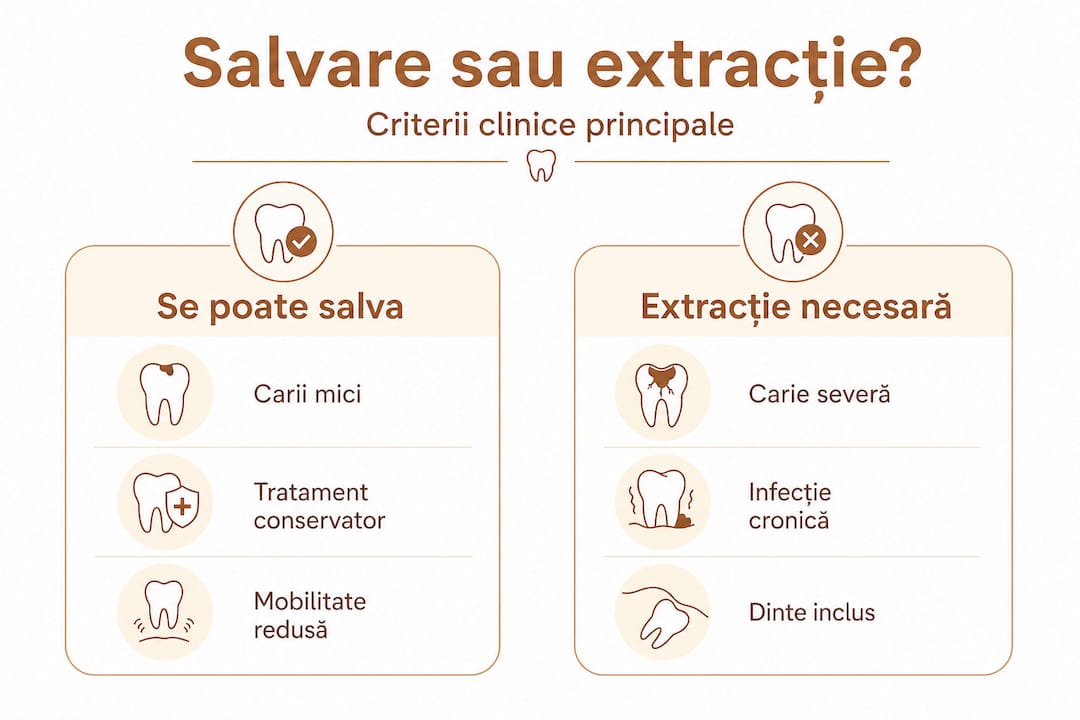 Infografic: tipuri de situații în care se recomandă extracția unui dinte