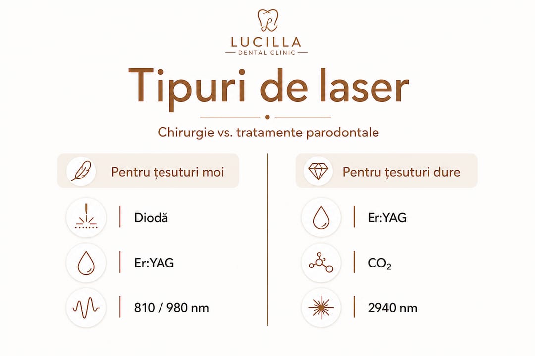 Prezentare vizuală a principalelor tipuri de laser folosite în stomatologie