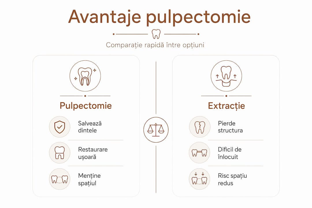 Infografic: diferențele dintre pulpectomie și extracție dentară