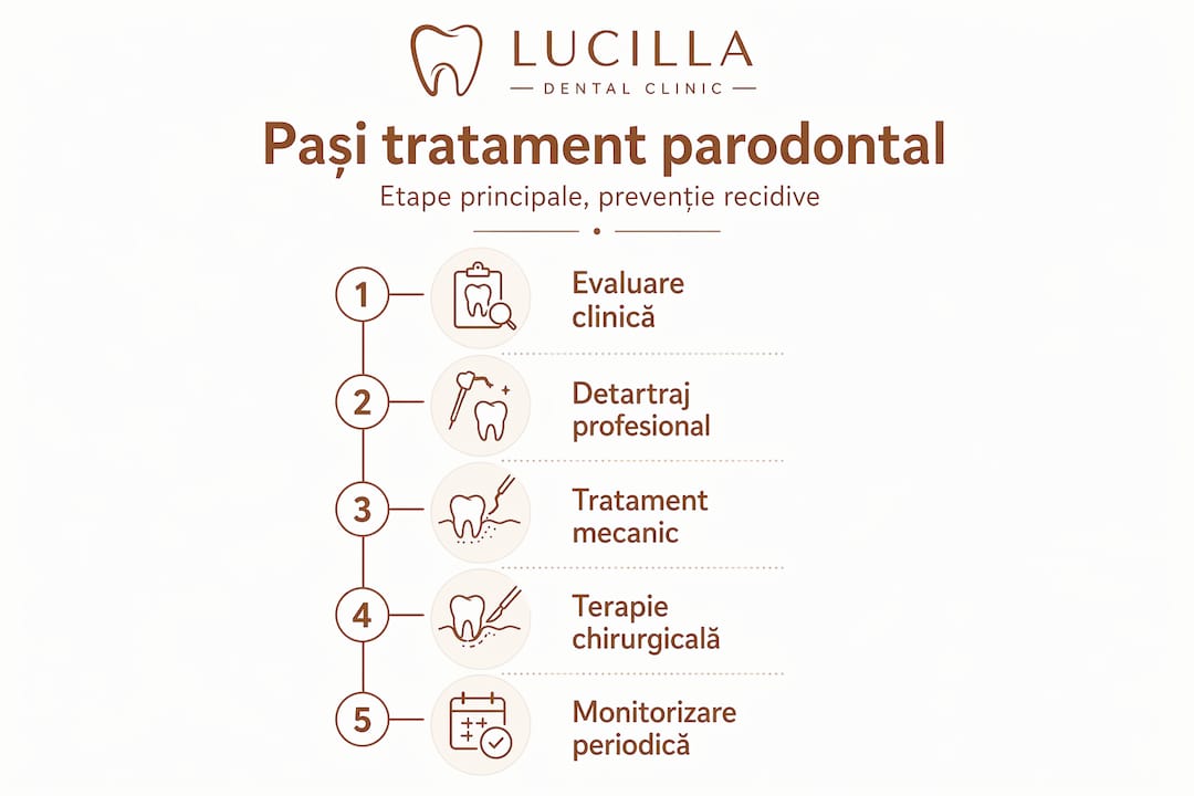 Ilustrație explicativă: etapele tratamentului parodontal