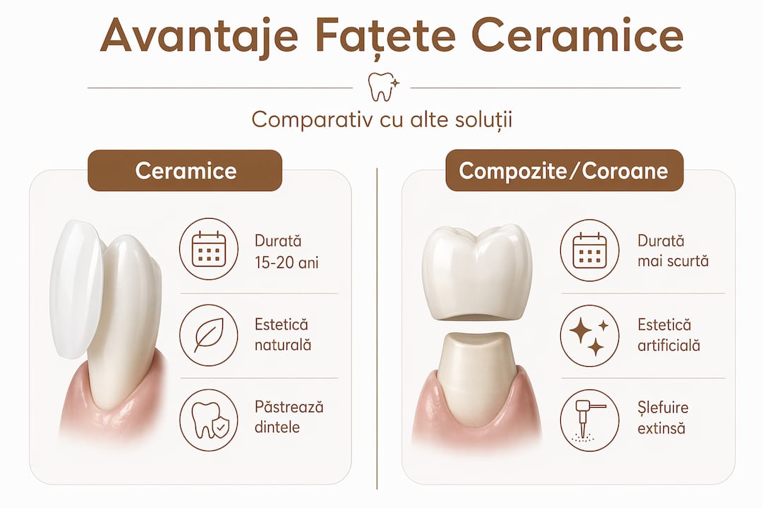 Infografic: De ce să alegi fațetele ceramice – beneficii și comparații