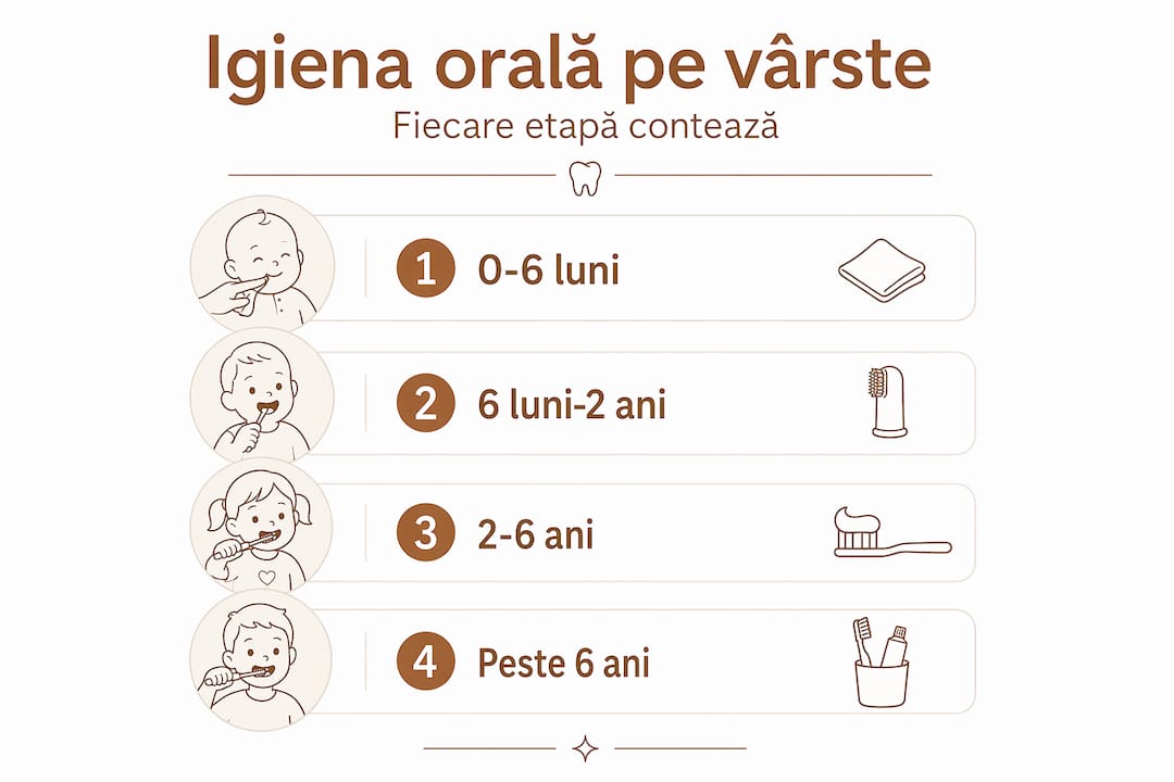Infografic: pașii esențiali pentru o igienă orală corectă la copii