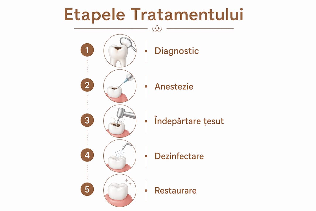 Infografic: pașii de urmat în tratarea unei carii dentare