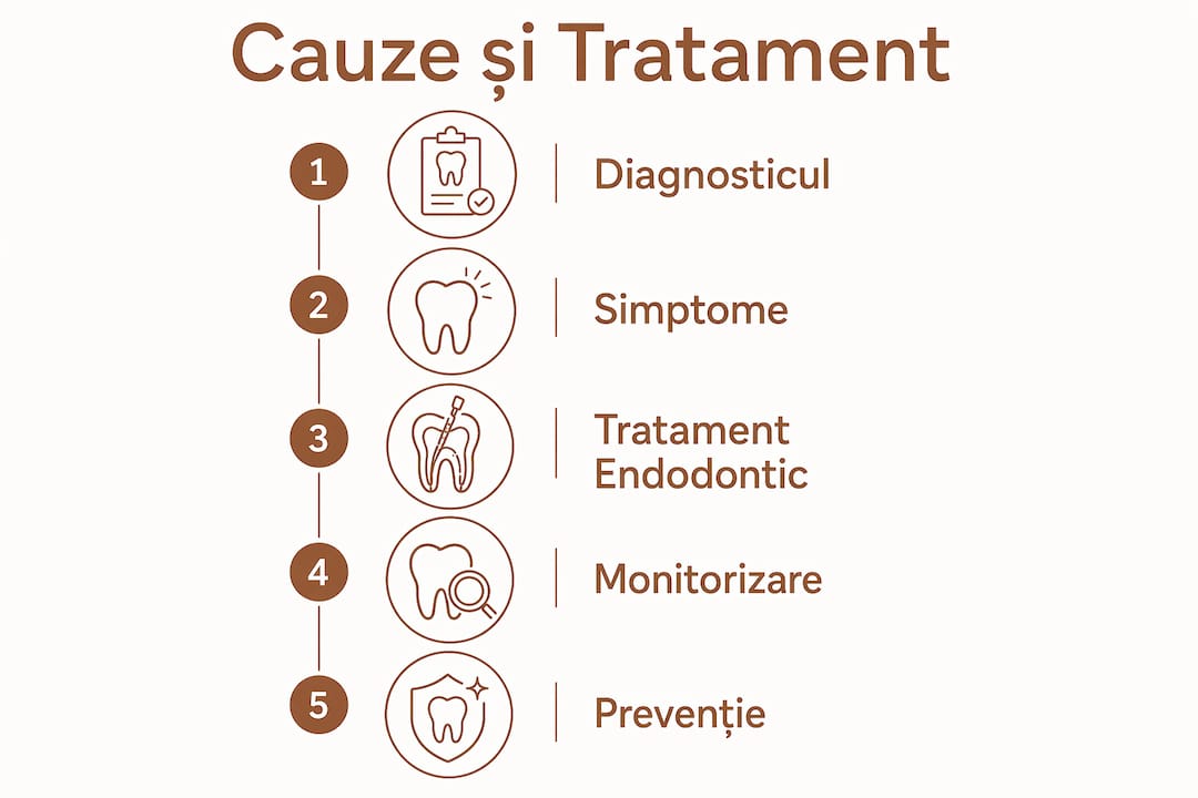 Infografic vertical care prezintă, pas cu pas, evoluția granulomului dentar