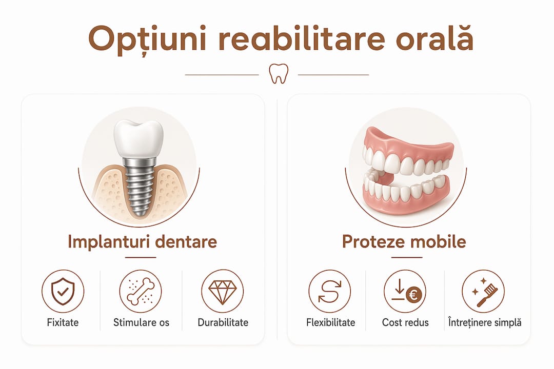 Infografic: Diferențele dintre implanturi dentare și proteze mobile