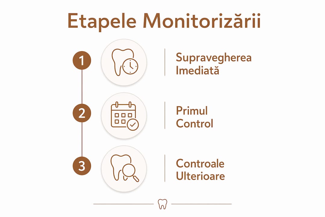 Infografic: etapele urmăririi postoperatorii după intervențiile stomatologice