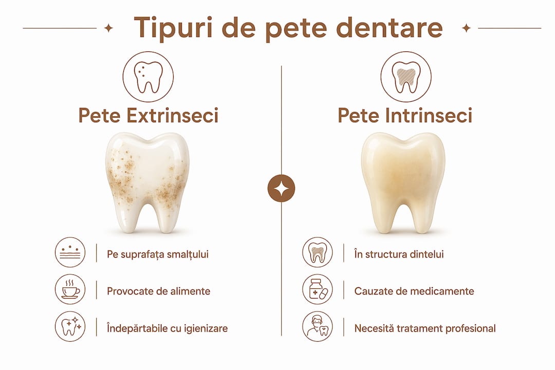 Infografic: diferențele dintre petele dentare de suprafață și cele profunde