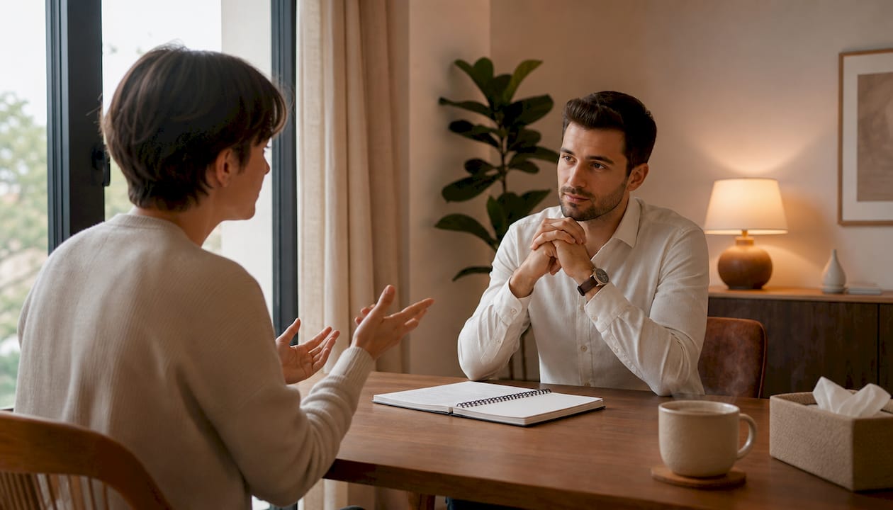 O ședință de consiliere între terapeut și client