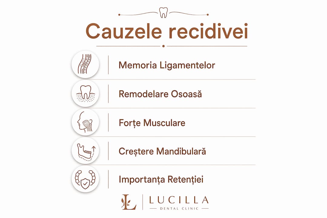Infografic: de ce apar recidivele în tratamentele ortodontice – cele mai frecvente cauze