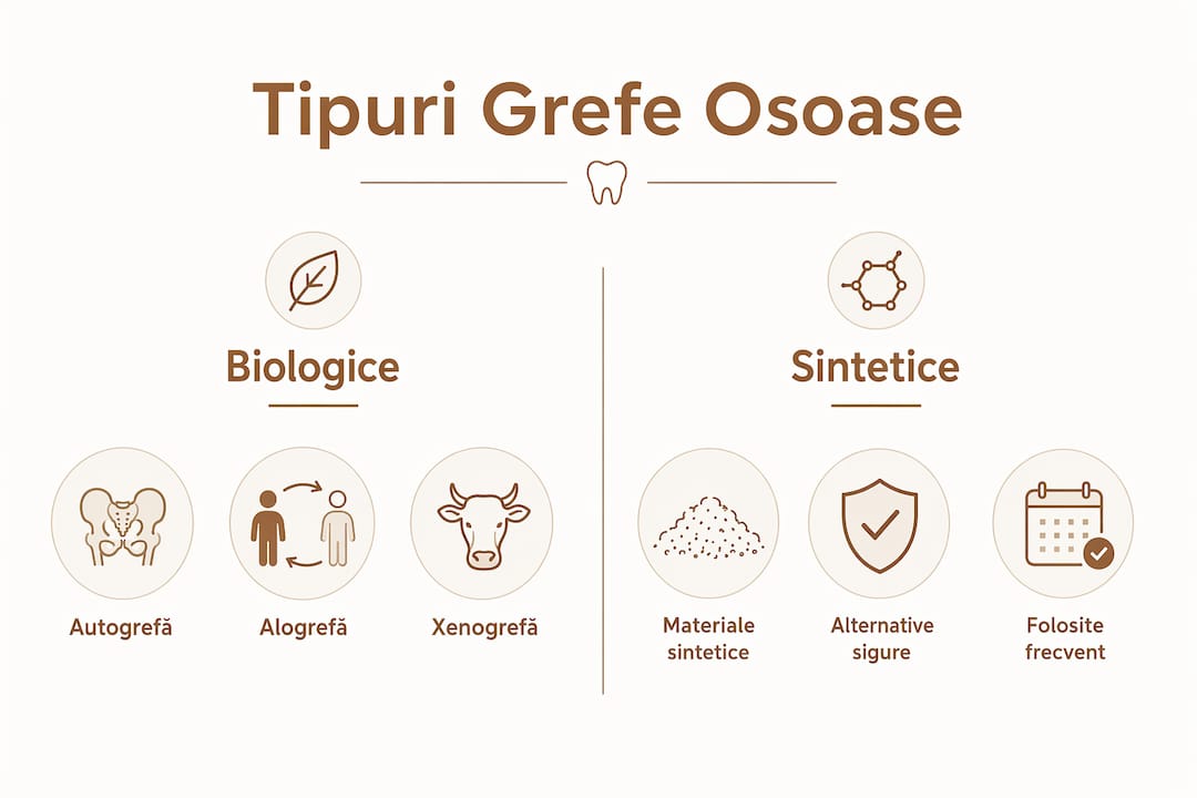 Infografic: comparație între principalele tipuri de grefe osoase folosite în stomatologie