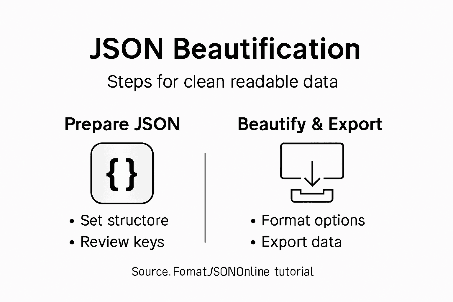 Infographic showing JSON beautification steps