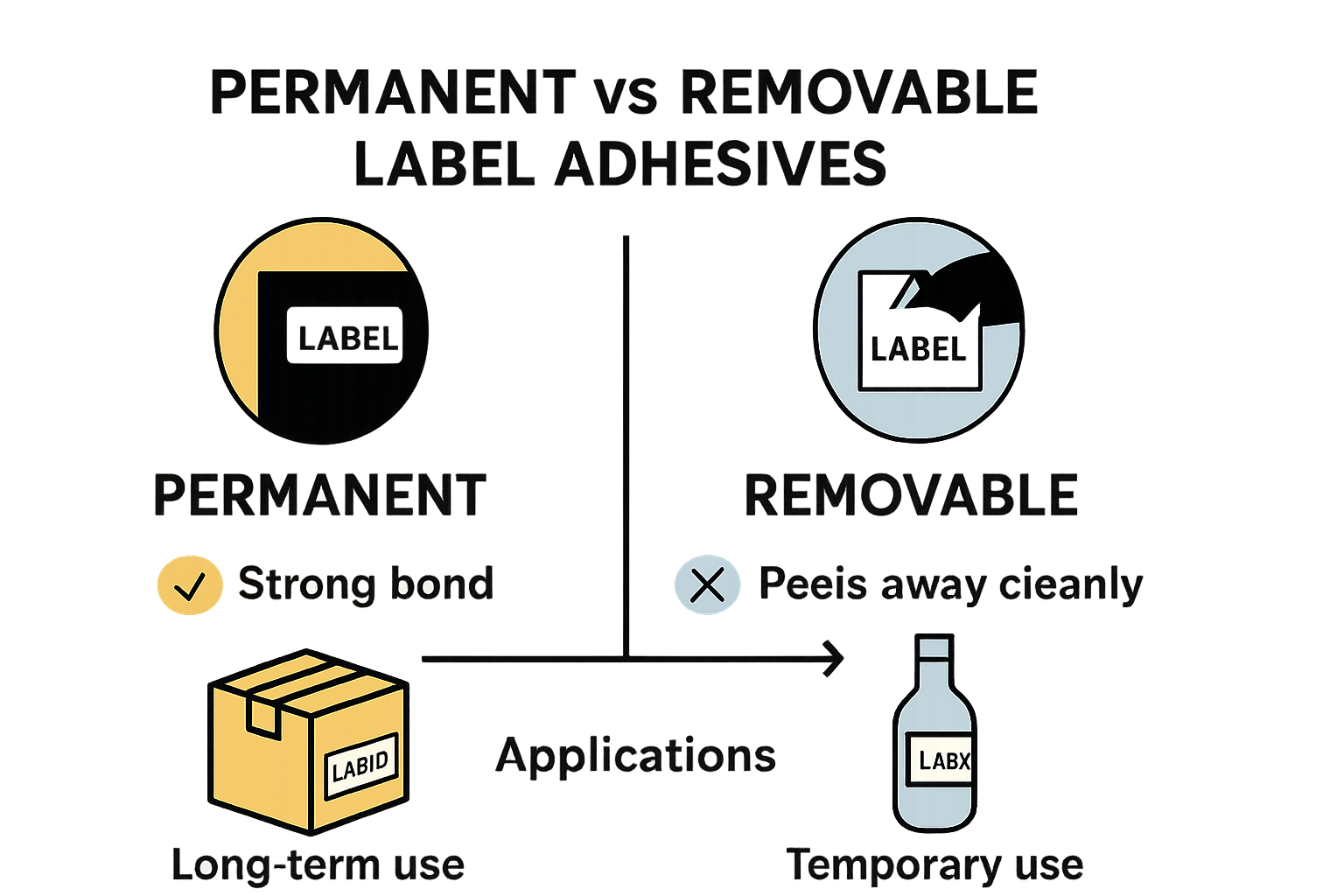 Comparison of permanent vs removable label adhesives.