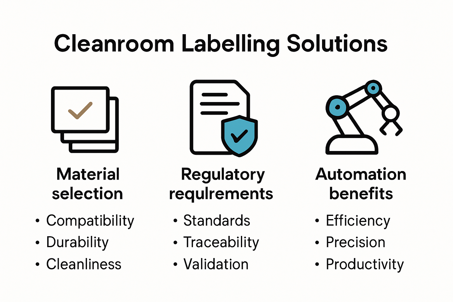 Infographic visualizing key cleanroom labelling solutions takeaways
