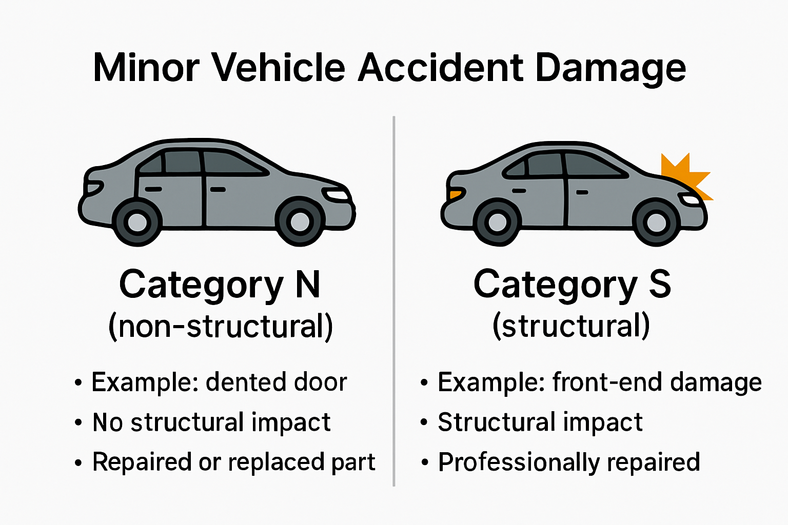 Comparison of Category N and Category S accident damage