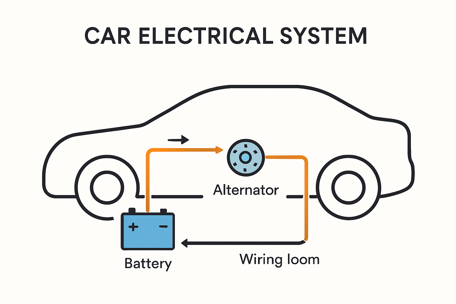 Diagram of car electrical system basics and power flow