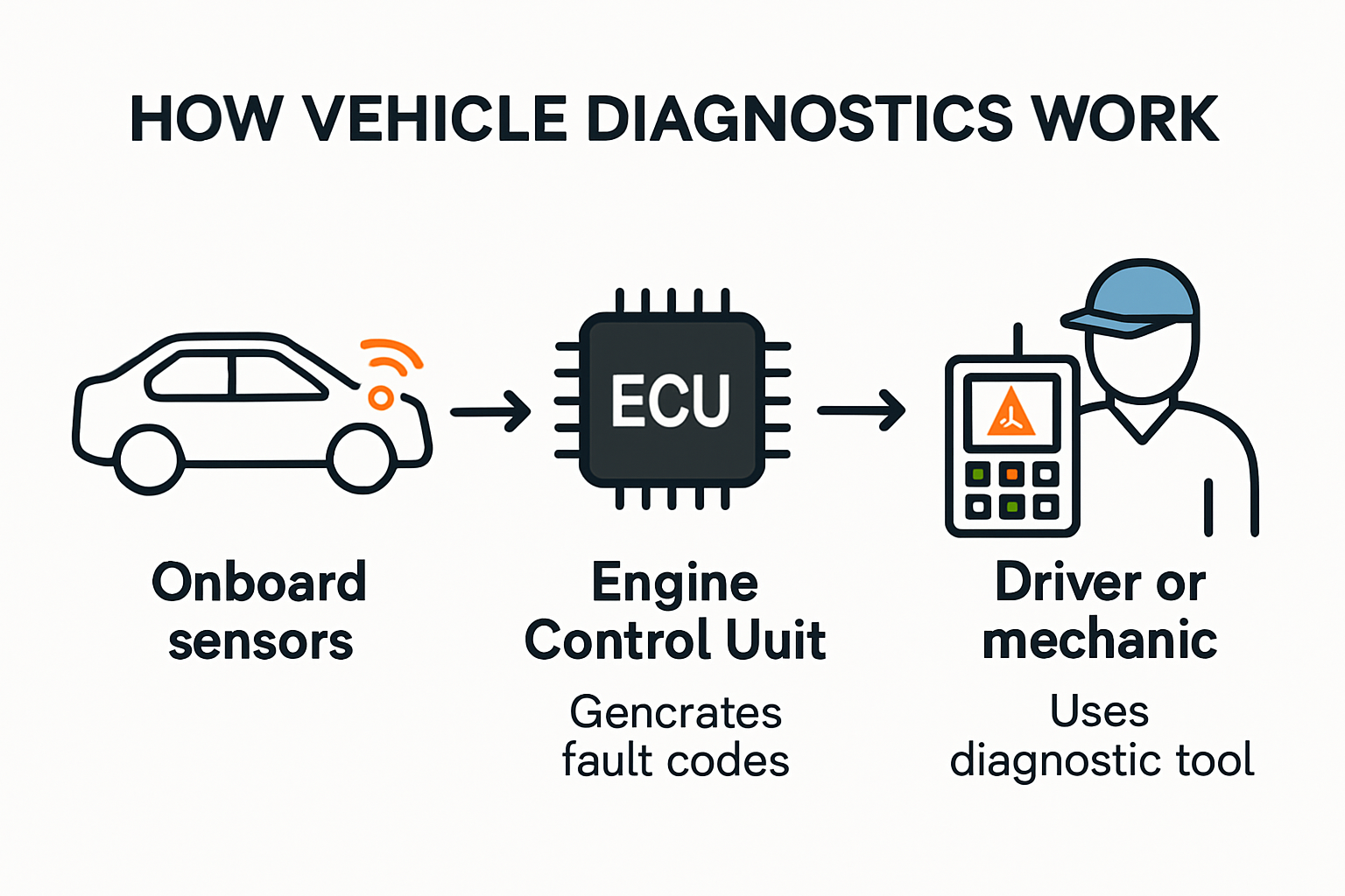 Diagram of modern vehicle diagnostic system workflow.