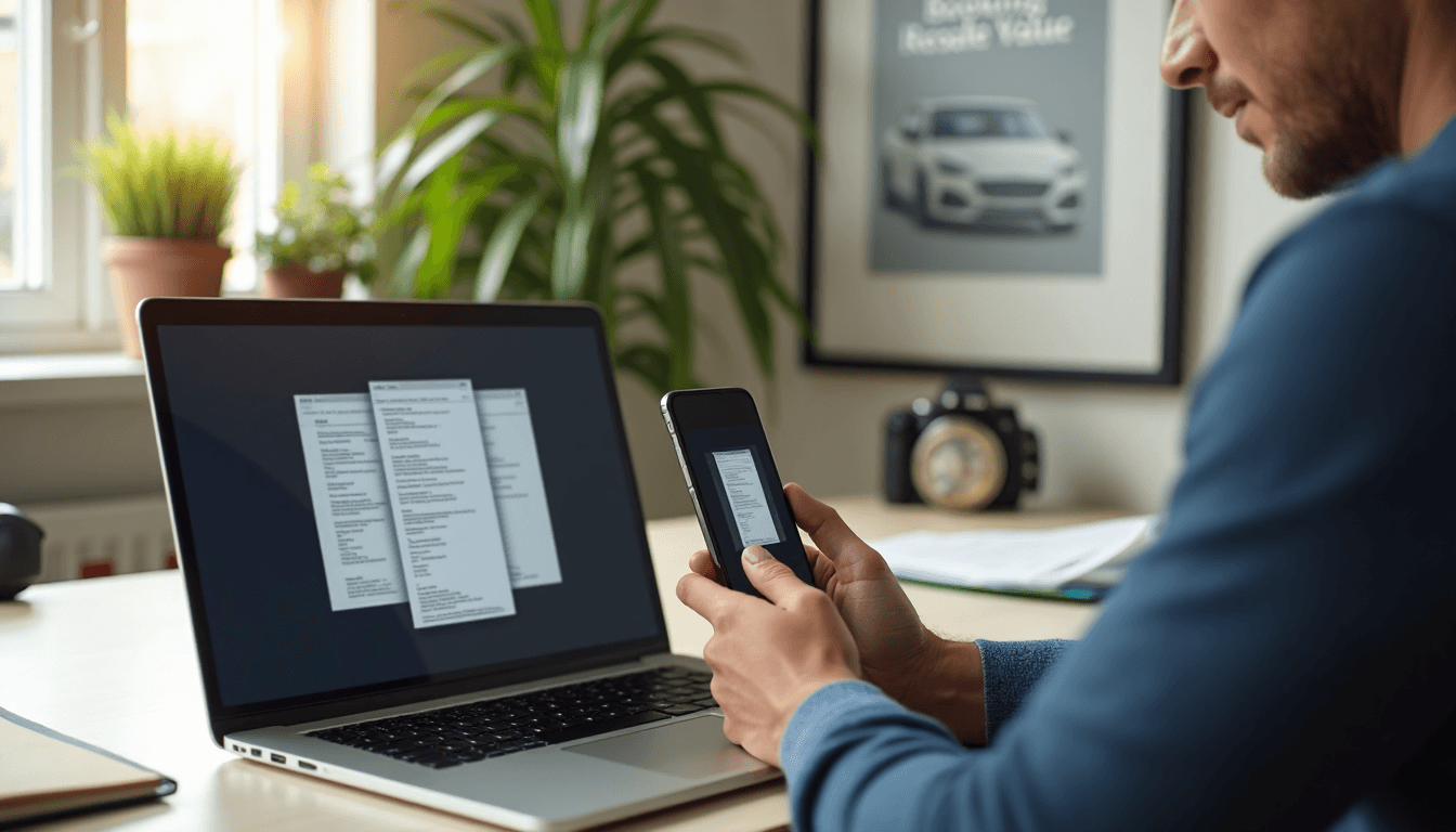Owner scanning car service records for resale documentation