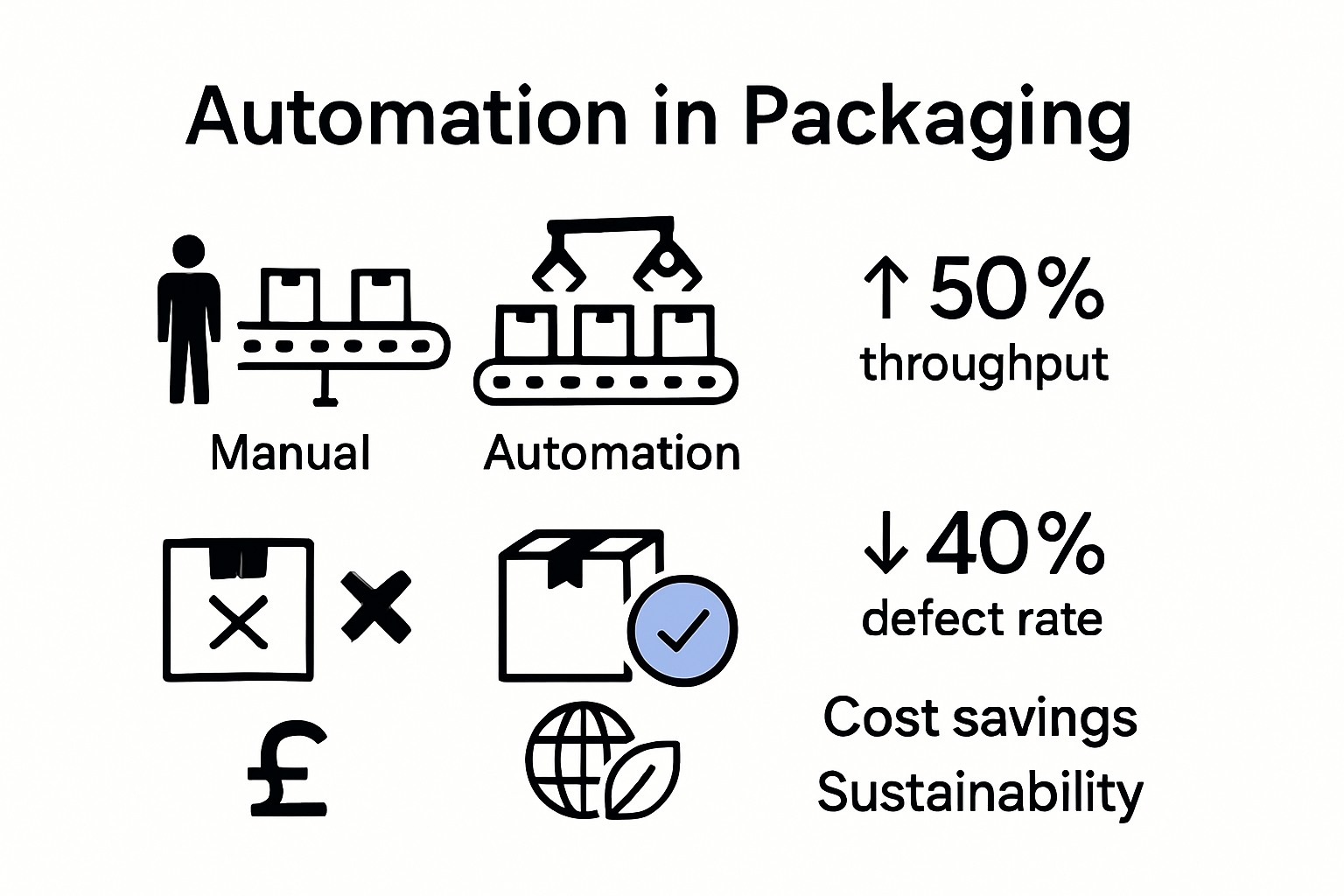 Infographic showing automation in packaging statistics and benefits