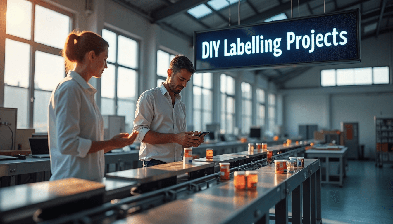 Operations managers inspect labelled products in bright factory