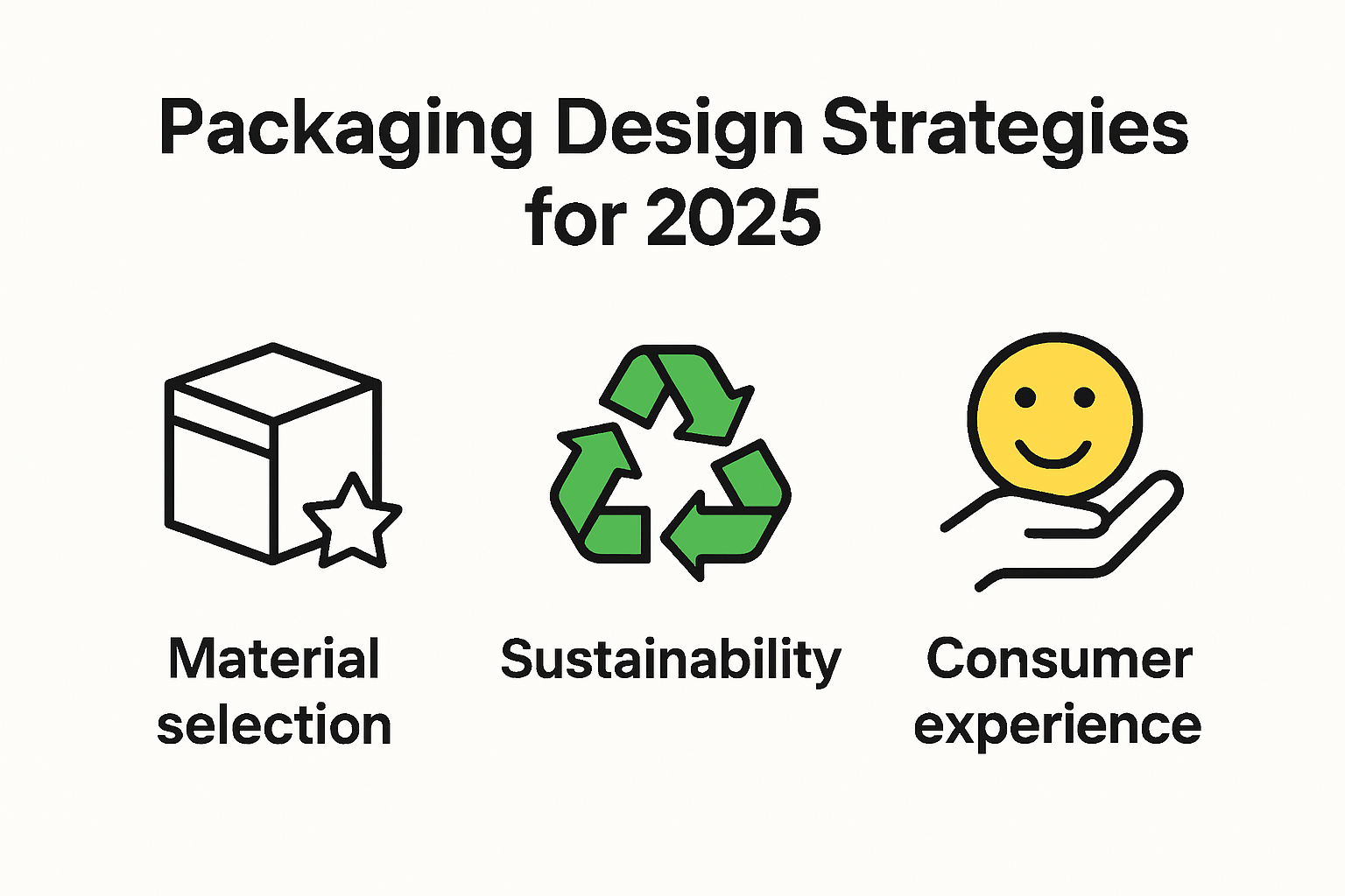 Infographic summarising top packaging design strategies for 2025.