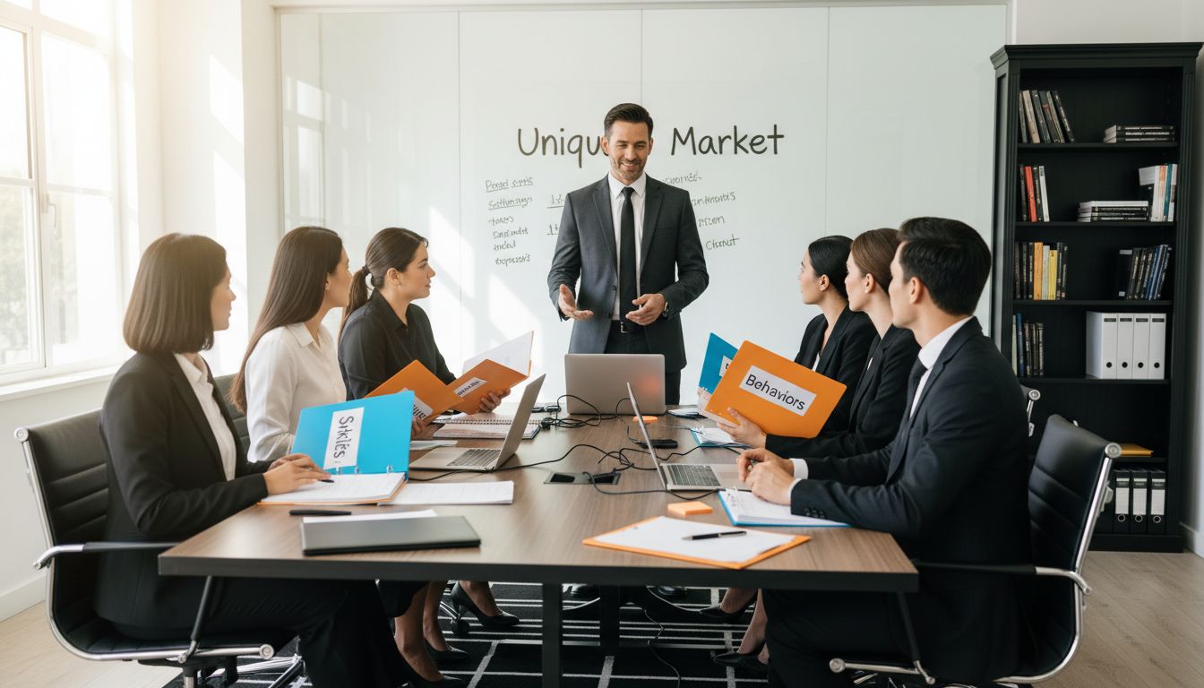 Manager coaching sales team with tailored content