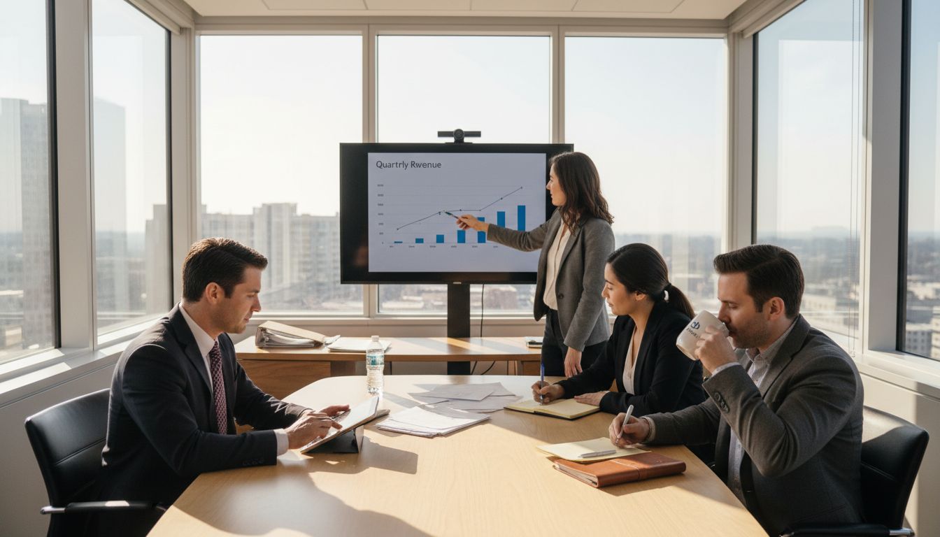 Sales team in coaching session in office