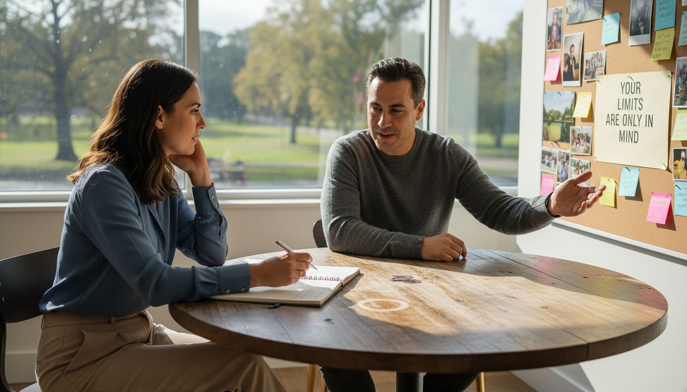 Mindset coach and client meeting in office