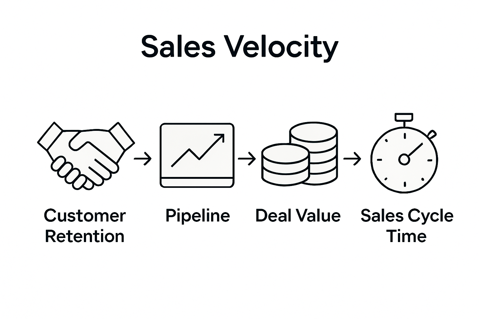 Four interconnected sales velocity driver icons infographic