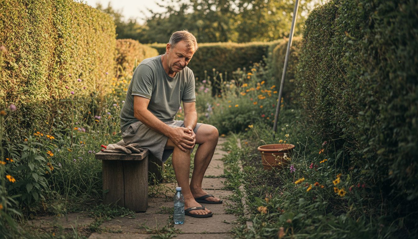 Man resting in backyard after gardening effort