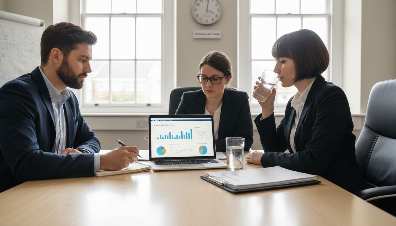 Team reviewing sales dashboard together