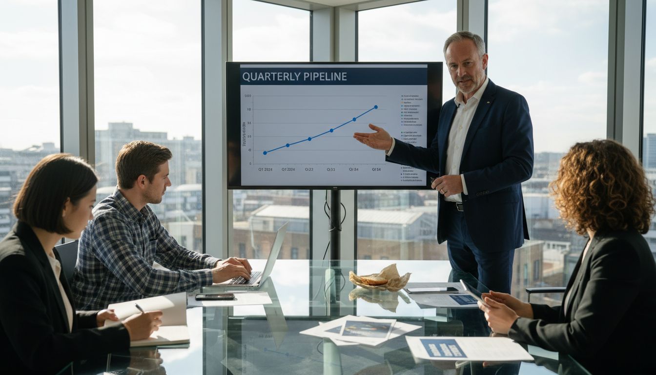 Sales manager presenting to team in office