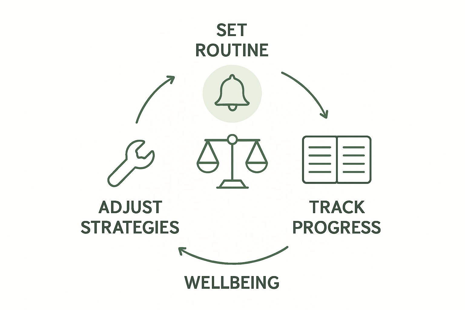 Infographic of tracking and adjusting wellbeing strategies