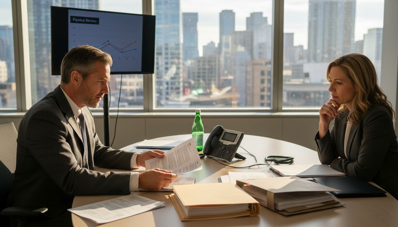 Sales executive presents proposal in office meeting