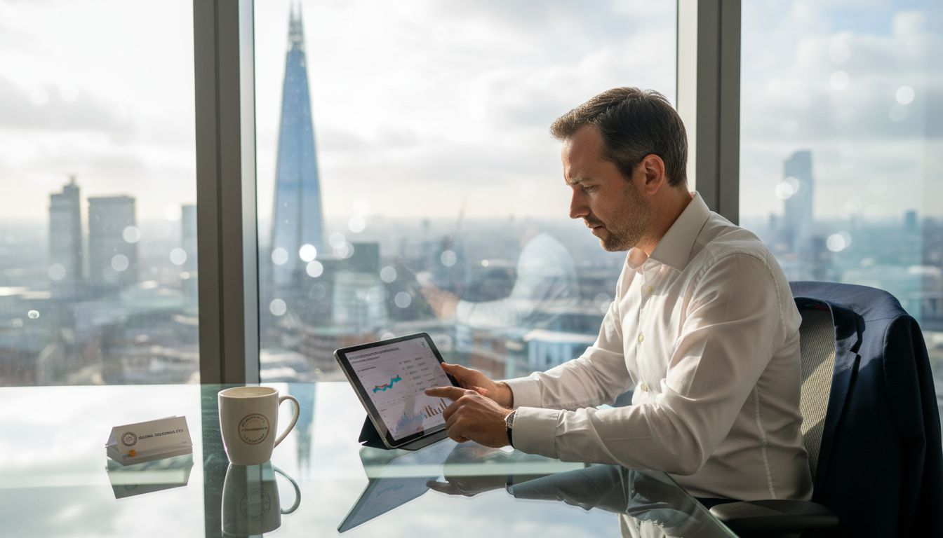 Sales executive reviews dashboard in office