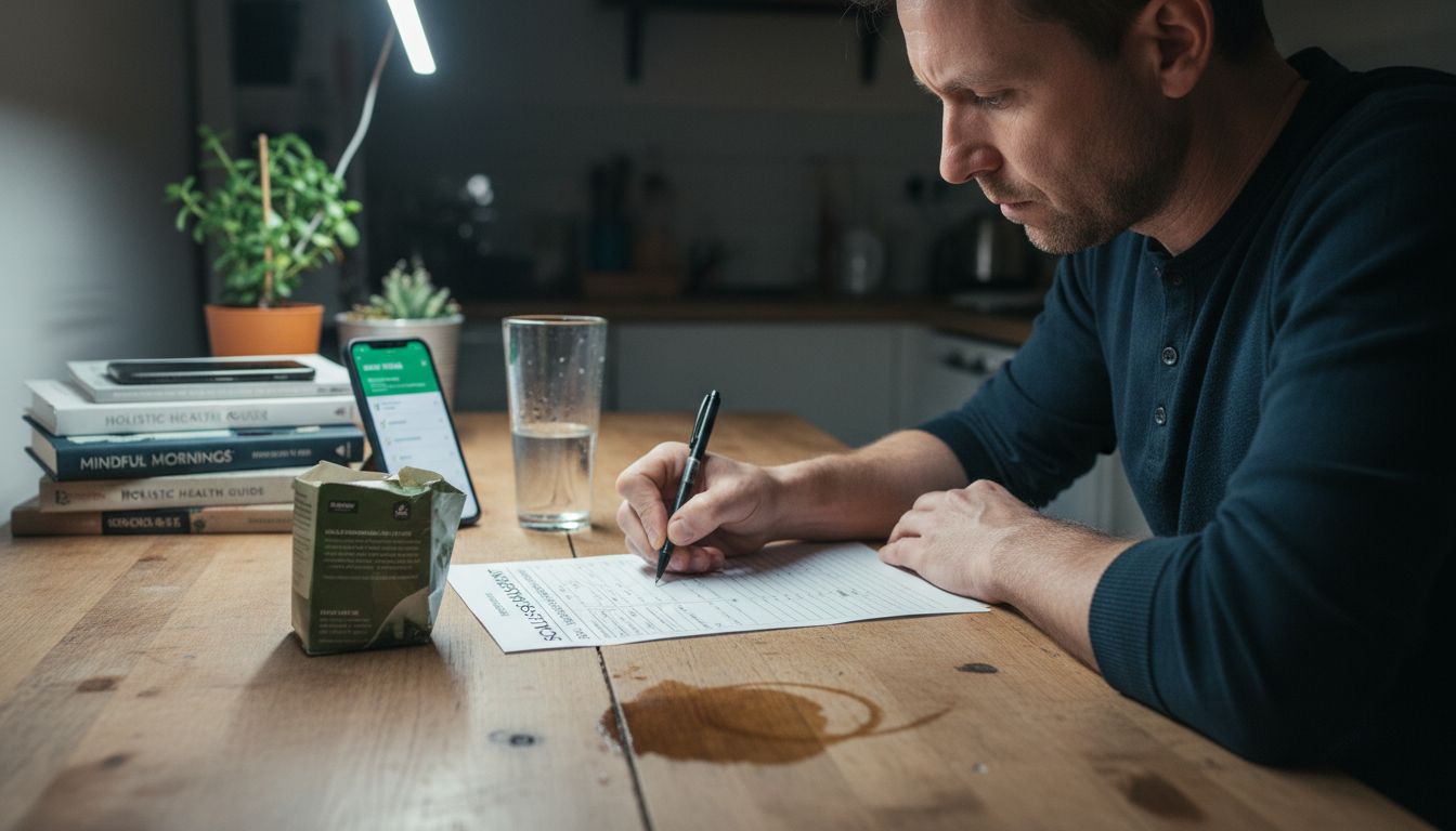 Man filling wellbeing assessment worksheet